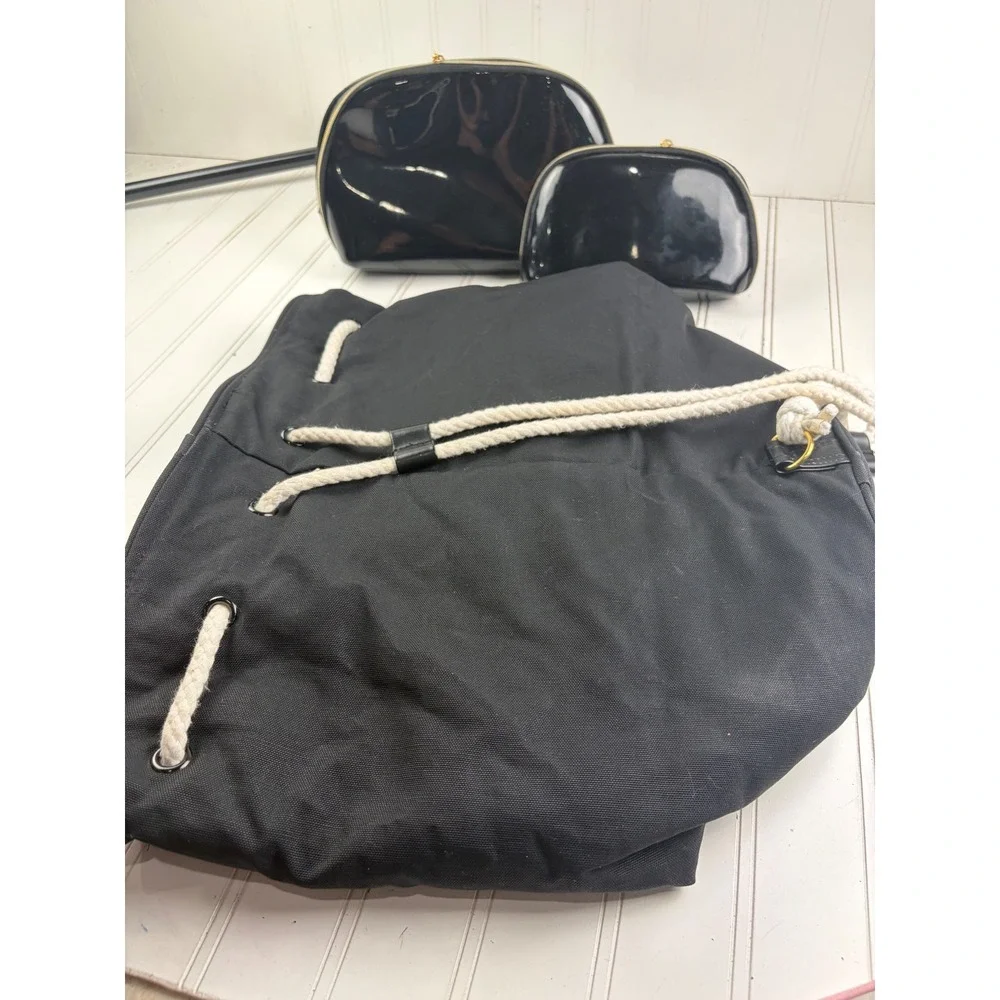 Chanel CC Logo Vintage Canvas Drawstring Bucket Bag Backpack & Two Cosmetic Bags